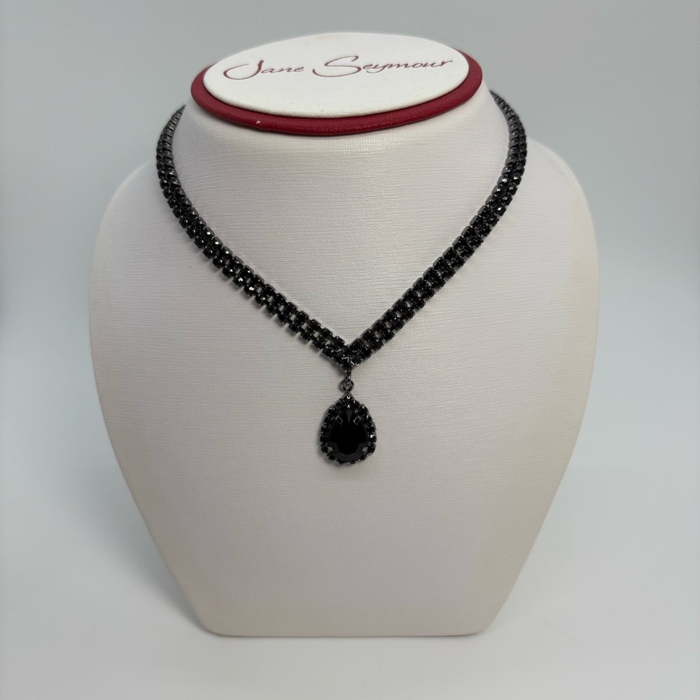 Black Crystal Teardrop Rhinestone Necklace And Earrings, Brand New - Picture 3 of 10